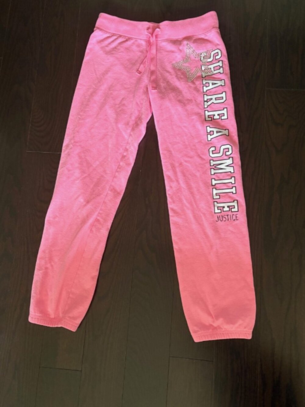 Neon Pink Fleece-Lined Varsity Joggers from Justice with Drawstrings and Elastic